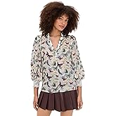 alice + olivia Women's Sheila Blouson Sleeve Smocked Cuff Henley Top