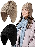 Giegxin 2 Pcs Hats with Ear Flaps Winter Knit