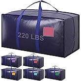 6 Pack Extra Large Heavy Duty Moving Bags with Reinforced Zipper & Wide Handles, Moisture-Resistant Storage Bins Packing Cubes for Clothes, College Dorm, Travel, and Home Organization, Dark Blue