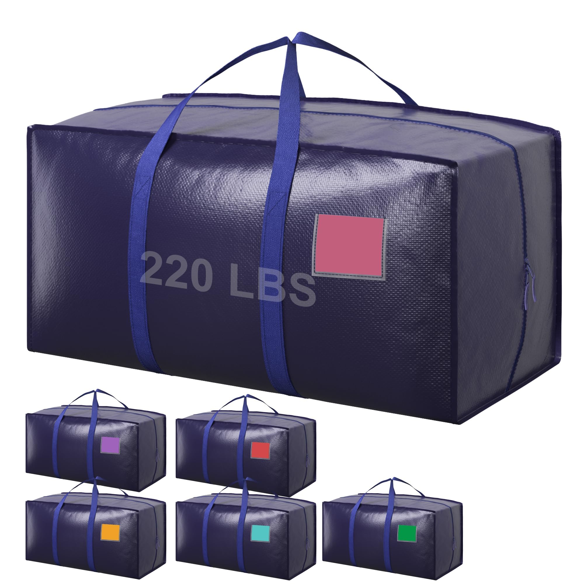 Photo 1 of 6 Pack Extra Large Heavy Duty Moving Bags with Reinforced Zipper & Wide Handles, Moisture-Resistant Storage Bins Packing Cubes for Clothes, College Dorm, Travel, and Home Organization, Dark Blue