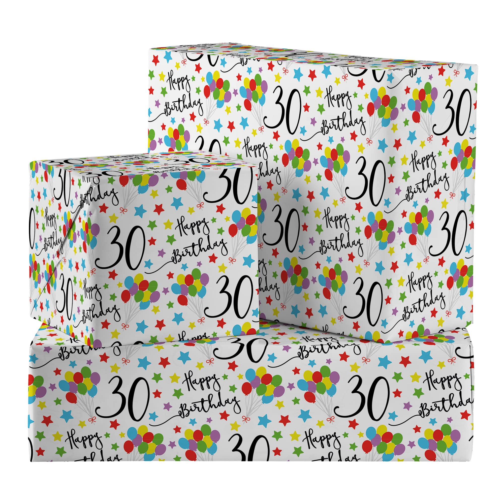 Hunts England - 2 Sheets Of 30th Birthday Luxury Wrapping Paper - Includes 2 Gift Tags - Age 30 Folded Gift Wrap For Him/Her - Iconic Collection - Colourful Age Thirty Gift Wrap For Men/Women