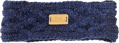 Aran Traditions Navy Cable Knit Headband Warm Winter Fleece Lined One Size