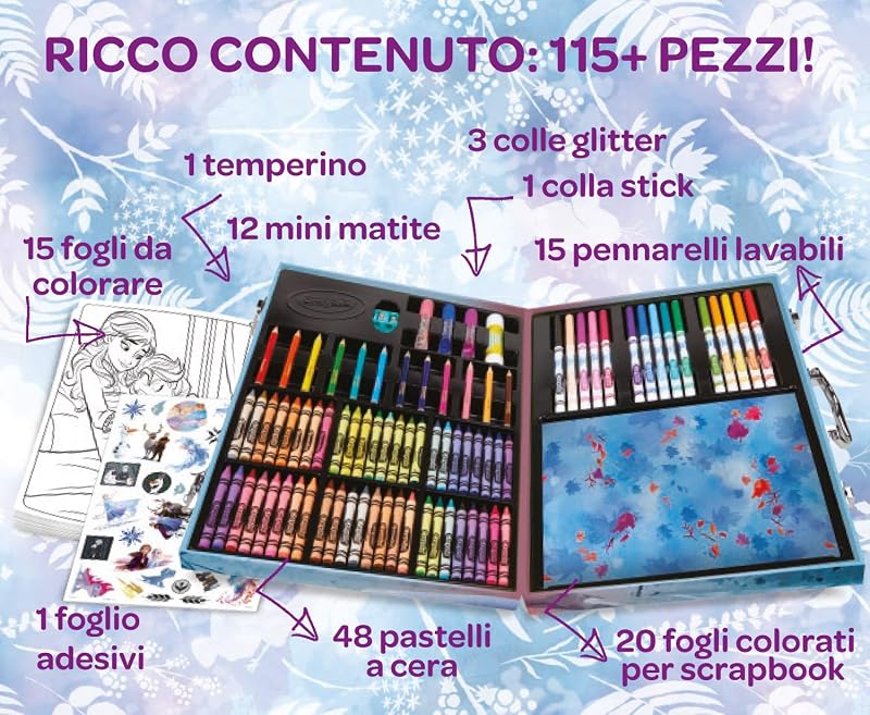 Valigetta Colori Disney Frozen 2 – Kit Creativo con 115 Pezzi Assortiti, Età Consigliata: 5-10 Anni