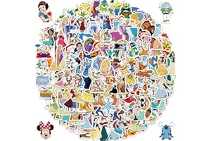 YONGAI 200Pcs Disneys Cartoon Sticker for Kids, Cute Mixed Cartoon Princess Stickers for Girl, Waterproof Water Bottle Skateboard Notebook Phone Guitar Bike Vinyl Decal for Teen Adult (200 Disneys Cartoon)