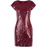 Vijiv Women's Sparkle Glitzy Glam Sequin Short Sleeve Flapper Party Club Dress