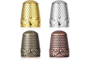 GREVOSEA 4Pcs Thimbles for Hand Sewing, Metal Sewing Thimble Finger Protector Dazzling Quilting Craft Accessories for Knitting Needlework DIY Tools (4 Colors)