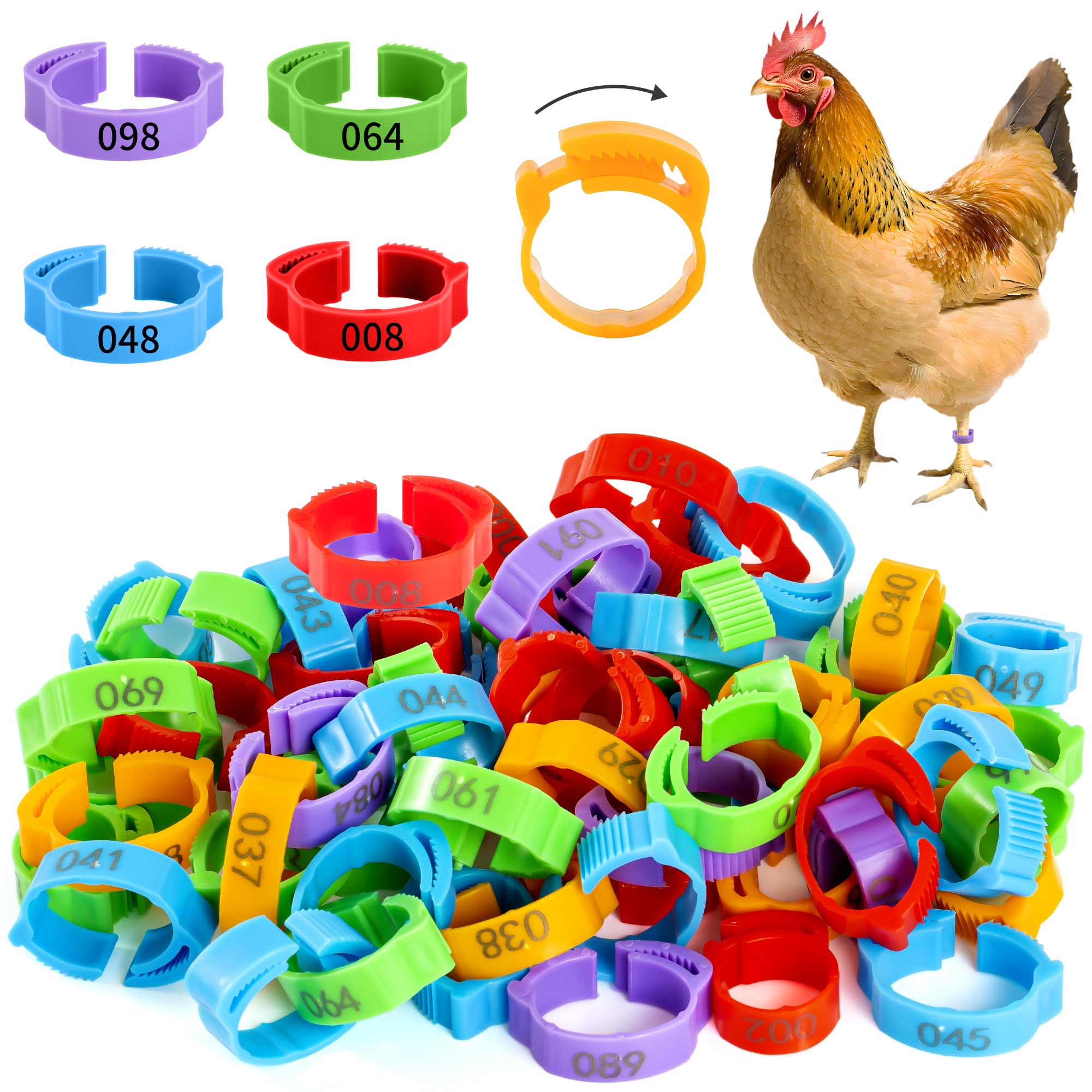 Photo 1 of 100pcs Chicken Leg Bands, 14-22mm Adjustable Poultry Tags, Durable Multi-Colored Hens Identification Leg Rings, Chicken Coop Accessories for Chickens, Chick, Ducks, Goose, Turkey, Birds