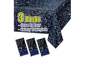 Vusnud 3 Packs - Space Tablecloth, Galaxy Themed Plastic Table Cover, Disposable Plastic Star Party Table Cover, 54’’ x 108’’, Fit for 8 Ft Table, for Home Decoration