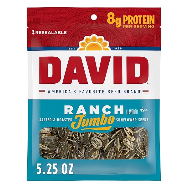 DAVID ROASTED AND SALTED JUMBO SUNFLOWER SEEDS, RANCH FLAVOR, 5.25OZ.