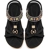 Alicegana Womens Sandals Comfortable Dressy: Soft Cushion Summer Sandals for All-Day Comfort - Bohemian Elastic Strap Casual Shoes for Walking &amp; Vacation