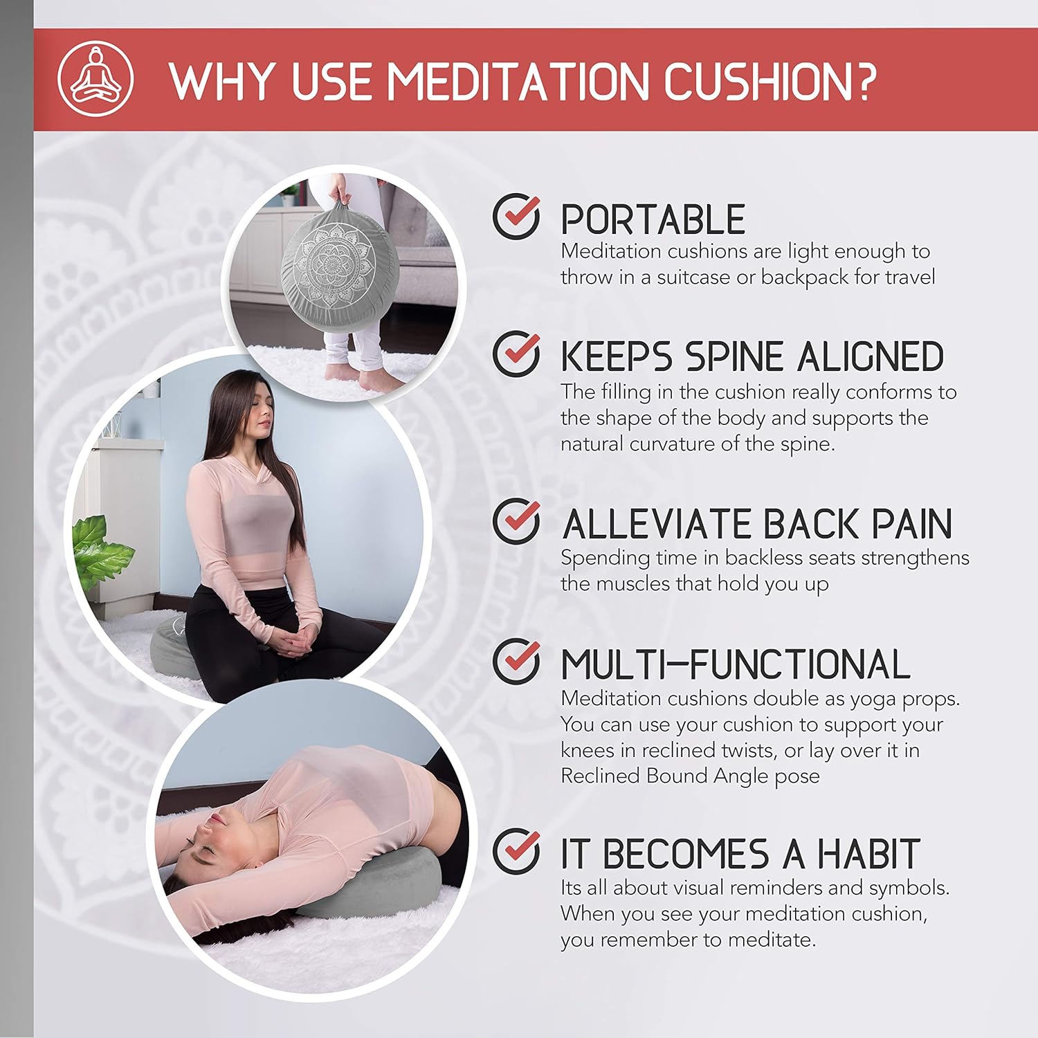 Florensi Meditation Cushion (16"x16"x5"), Large Velvet Meditation Pillow, Premium Yoga Pillow for Women and Men, Yoga Cushion, Meditation Pillows for Sitting on Floor, Buckwheat Meditation Cushions: Kitchen & Dining