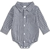 Douhoow Baby Plaid Romper Boys Girls Button Down Bodysuit Long Sleeve Lapel Neck Tops Fall Winter Festival Clothes
