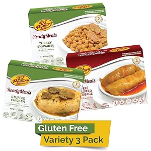 Kosher Mre Meat Meals Ready to Eat, Gluten Free Variety - Beef, Chicken, Turkey (3 Pack Bundle) - Prepared Entree Fully Cooked, Shelf Stable Microwave Dinner – Camping & Emergency Survival Food