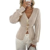 MakeMeChic Women's Metal Cardigan Sweaters Button Up Long Sleeve Old Money Outerwear