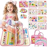 Aurasys Toddler Busy Board Montessori Toys for Girl Birthday Gift,Educational Learning Sensory Busy Book, Airplane Car Travel Activities Toy for Girl(Pink)