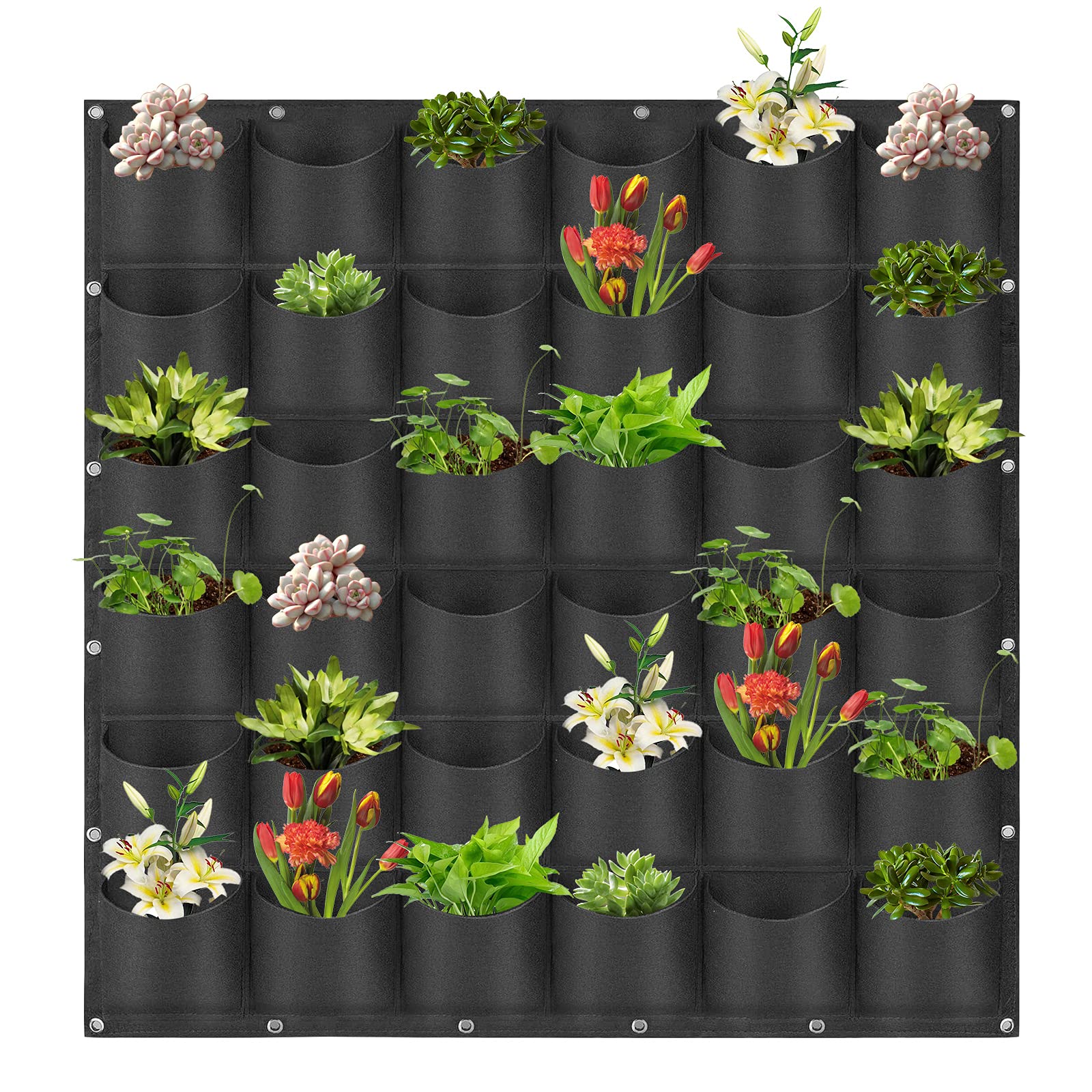 LITLANDSTAR Hanging Planters, 36 Pockets Hanging Vertical Wall Mounted Planter, Plants, Grow Bags, Gardening Vertical Greening Flower Container Plant Pouch Storage Bags (1m x 1m,