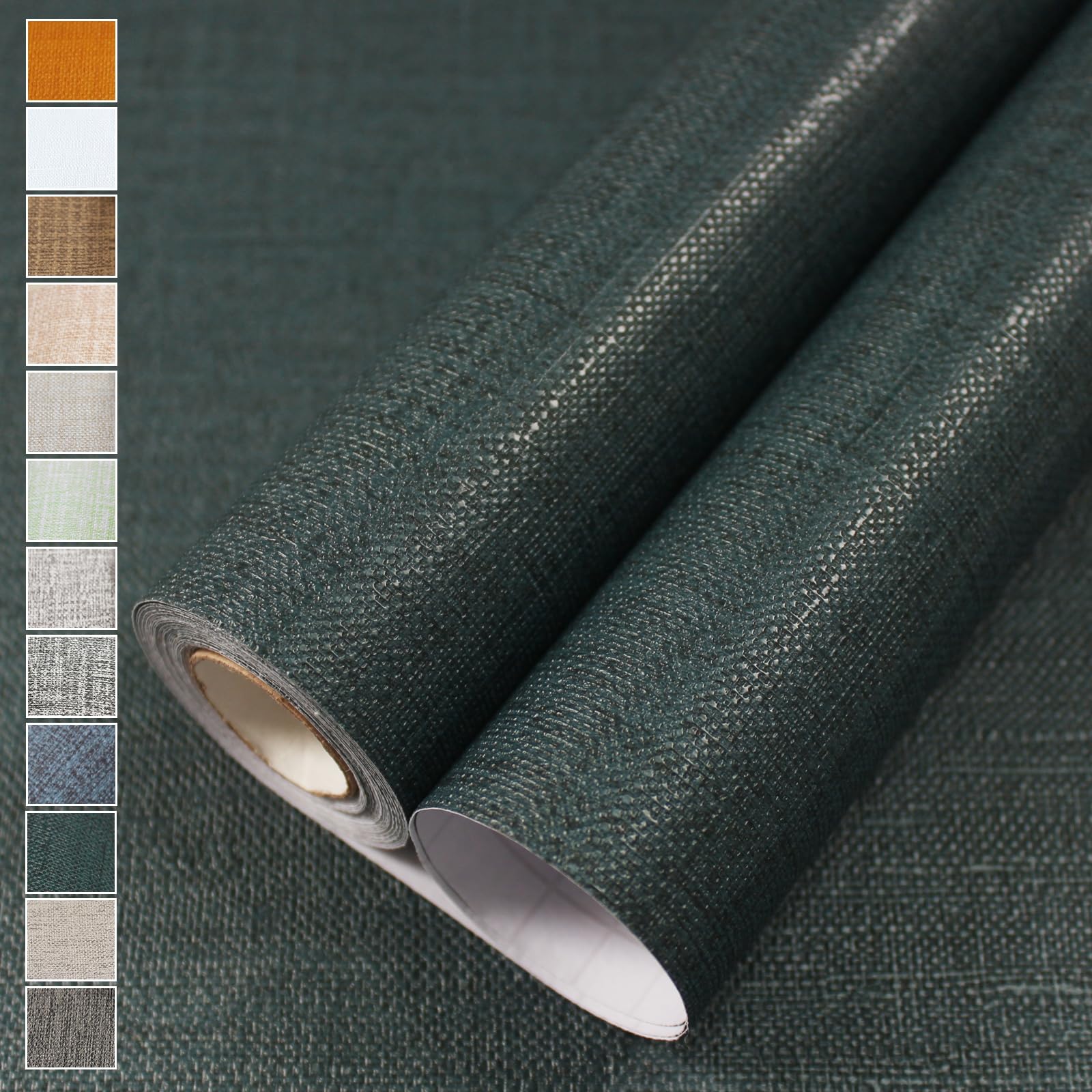 Photo 1 of WADILE Grasscloth Peel and Stick Wallpaper 15.7in x 78.7in, Textured Contact Paper for Cabinets, Faux Linen Wall Paper Pull and Stick, Fabric Vinyl Wallpaper Self Adhesive Blackish Green