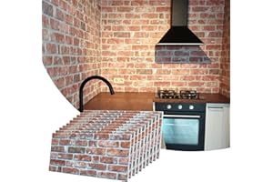 Dundee Deco 3D Wall Panels Brick Effect - Cladding, Red Brown Stone Look Wall Paneling, Styrofoam Facing for Living Room, Kitchen, Bathroom, Balcony, Bedroom, Set of 10, Covers 53 sq ft