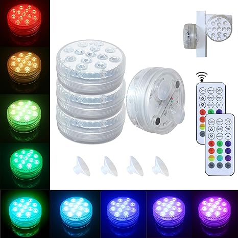 luces led sumergibles 4 unidades impermeable luz multicolor funciona con pilas control remoto inalambrico 10 led reutilizable luz para fiesta