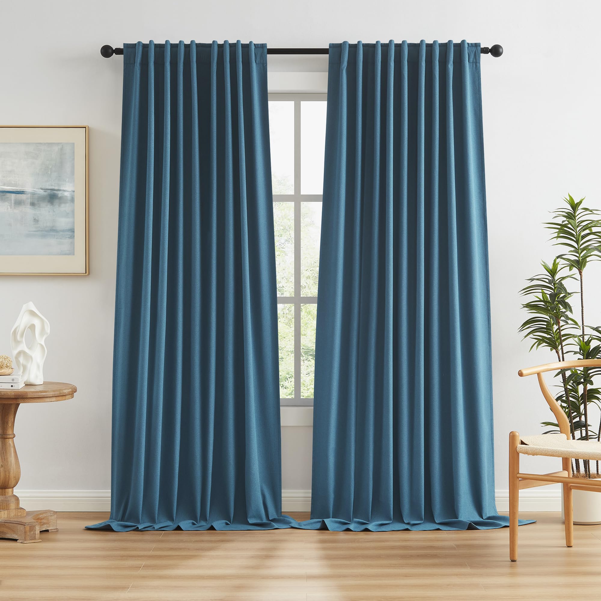 2 Panels Flax Linen Textured Blackout Curtains 72