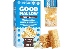 GoodMallow Vegan Rice Crispy Treats Individually Wrapped Box of 8 , Kosher Vegan Snacks, Gluten Free Dairy Free Snacks for Kids & Adults - Healthy Sweets Made with Gourmet Marshmallows, Made in USA (Vanilla Bean)