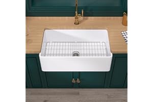 Miuara Farmhouse Sink 30 Inch x 20 Inch Fireclay White Farmhouse Sink Undermount Farmhouse Kitchen Sink Apron Front Kitchen Sink Single Bowl Farm Sink with Custom Bottom Grid & Sink Strainer