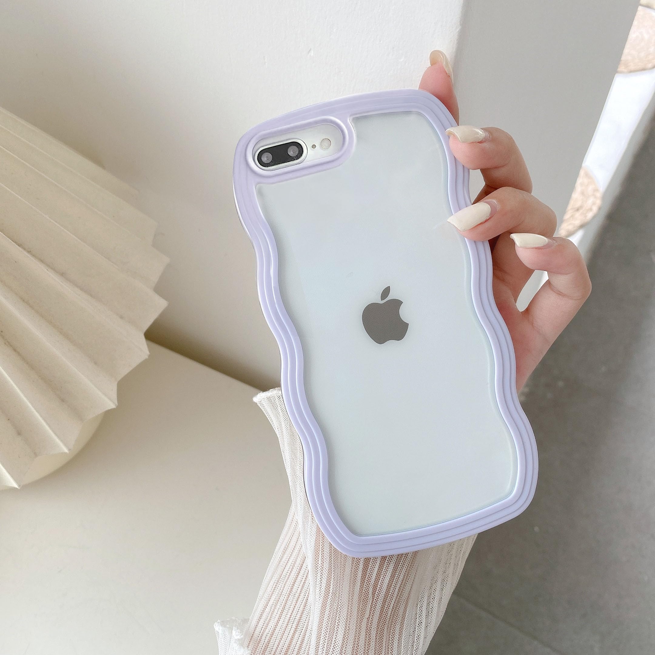 QLTYPRI Compatible with iPhone 7 Plus Case, iPhone 8 Plus Transparent Mobile Phone Case Aesthetic Curly Case Women Girls Cute Wave Design Silicone TPU Bumper Protective Case - Purple — image 1