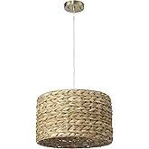 Robert Stevenson Lighting Bella - Metal and Handwoven Wicker Drum Ceiling Light, Natural