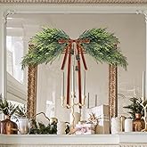 Suncalla 25.6'' Christmas Mirror Garland DIY Kit Artificial Norfolk Pine Swag for Mirror Decor Xmas Bells Velvet Bows Christmas Faux Greenery Garlands for Home Door Mailbox Fireplace Holiday Decor