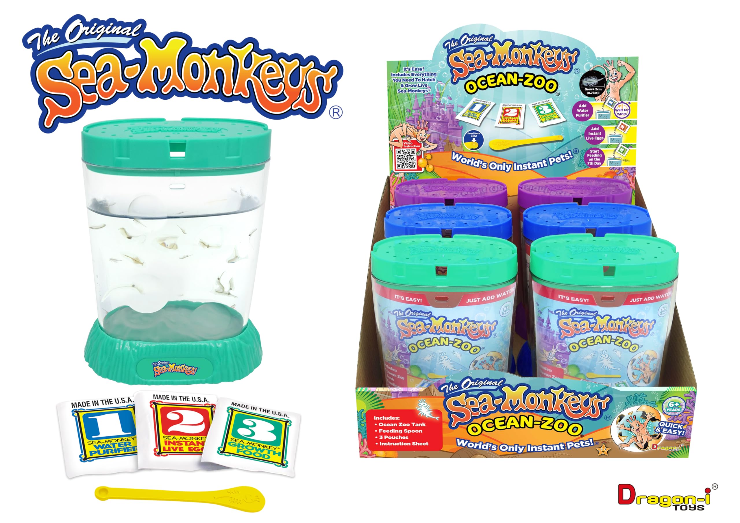 Sea Monkeys The Original Ocean Zoo - Grow Your Own Pets Science Kit- Includes Eggs, Food, and Water Purifier, Color May Vary