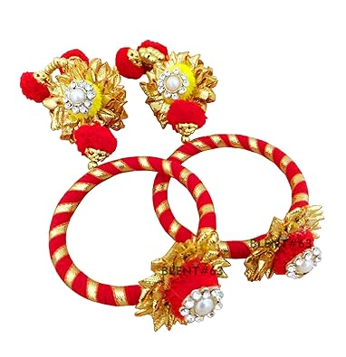 Buy Blent 63 Red Gota Patti Flower Jewellery Bangle Set For Women