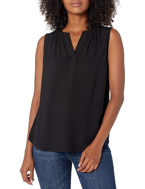 Amazon Essentials Women's Sleeveless V-Neck Woven Shirt, Black, X-Small