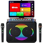 Smart Karaoke Machine with 14.0'' Touch Screen, Lyrics Display & Pre-Install Karaoke APP, Up to 600W Party Speaker and Dual Wireless Mics, Portable Karaoke Machine for Home or Outdoor Party (S702)