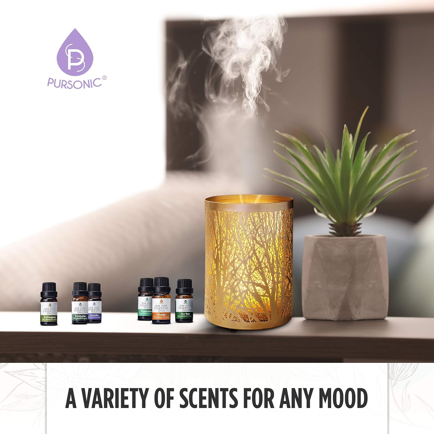 Pursonic 100% Pure Essential Aromatherapy Oils Gift Set-6 Pack , 10ML(Eucalyptus, Lavender, Lemon grass, Orange, Peppermint, Tea Tree): Home & Kitchen