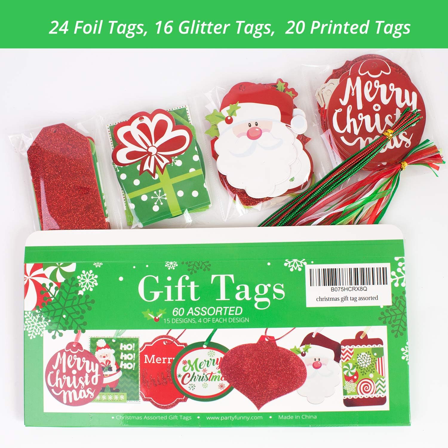 Christmas Gift Tags 60 Count with Untied String (15 Assorted Glitter, Foil, Printed Designs for DIY Xmas Present Wrap and Label Package Name Card): Garden & Outdoor