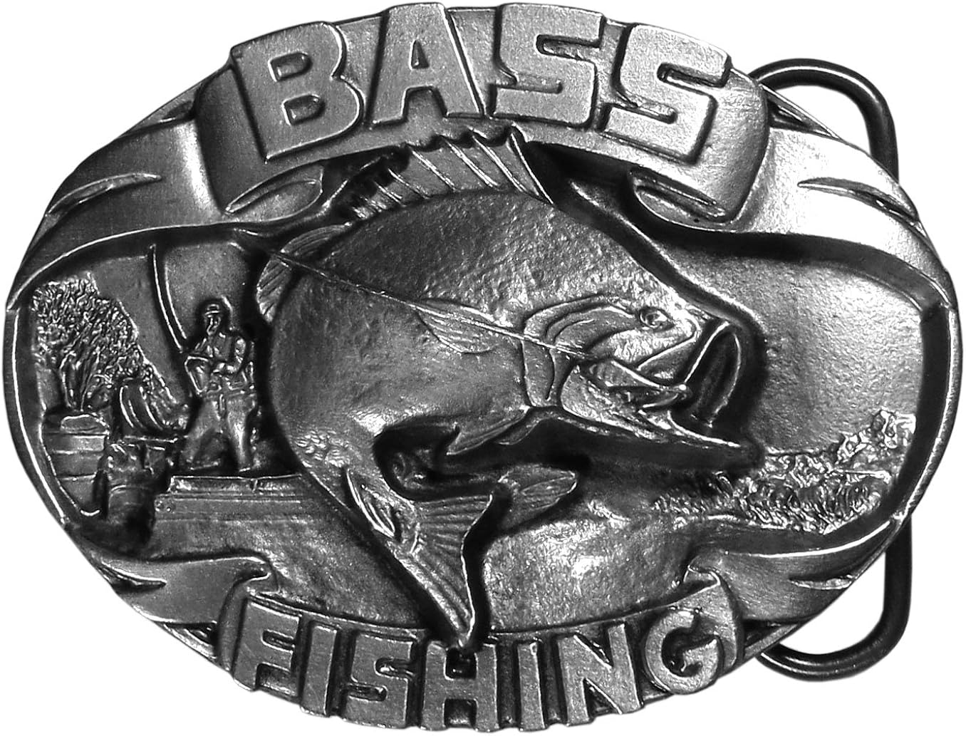 Bass Fishing Antiqued Belt Buckle Clothing