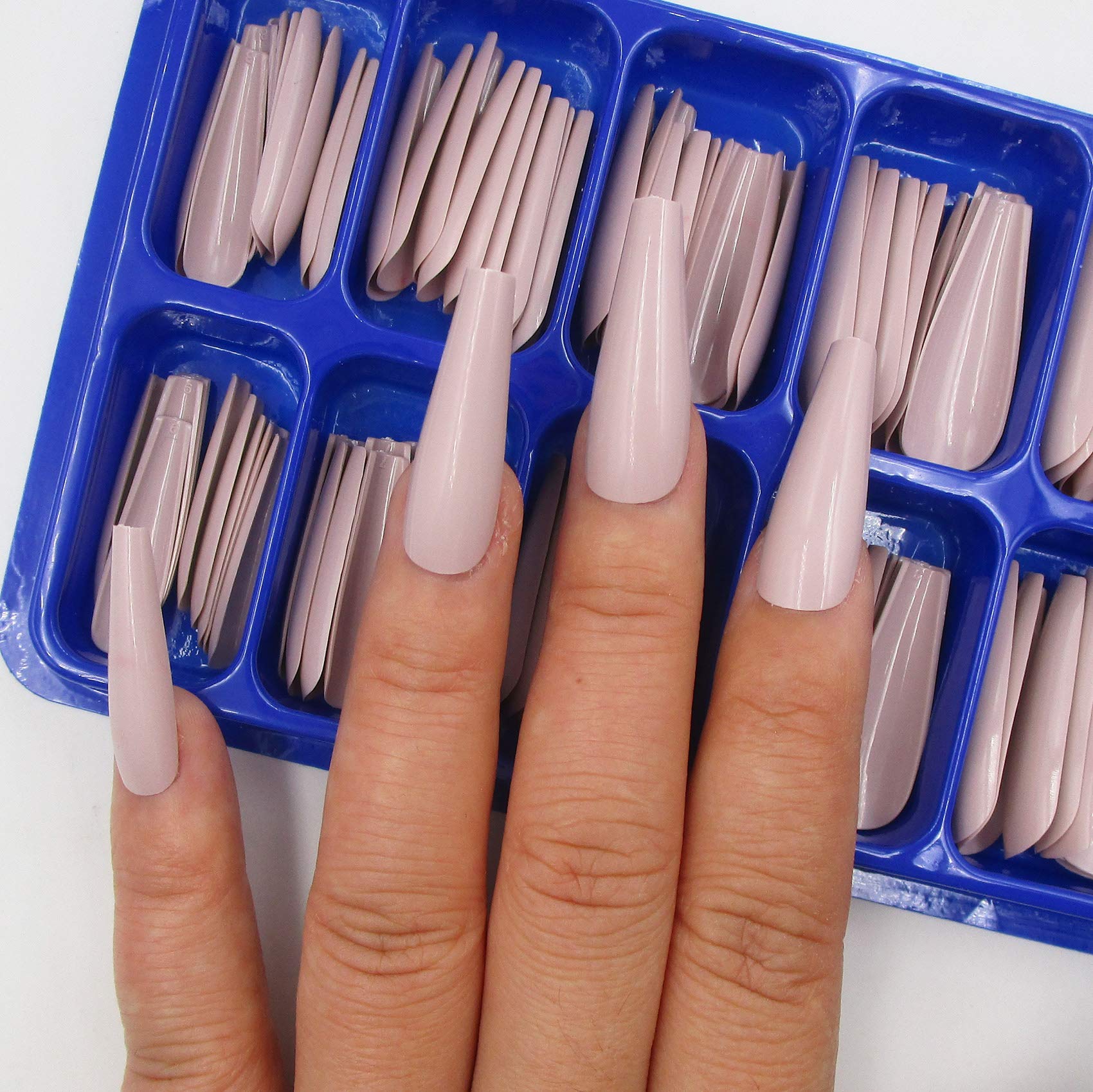 100pc Long Colored Coffin Press on Nail Artificial Coffin False Nails Ballerina Shaped Acrylic Nail Tips Manicure Fingernails Decr 10 Size for Women/Teens/Girls (Khaki) - Image 7