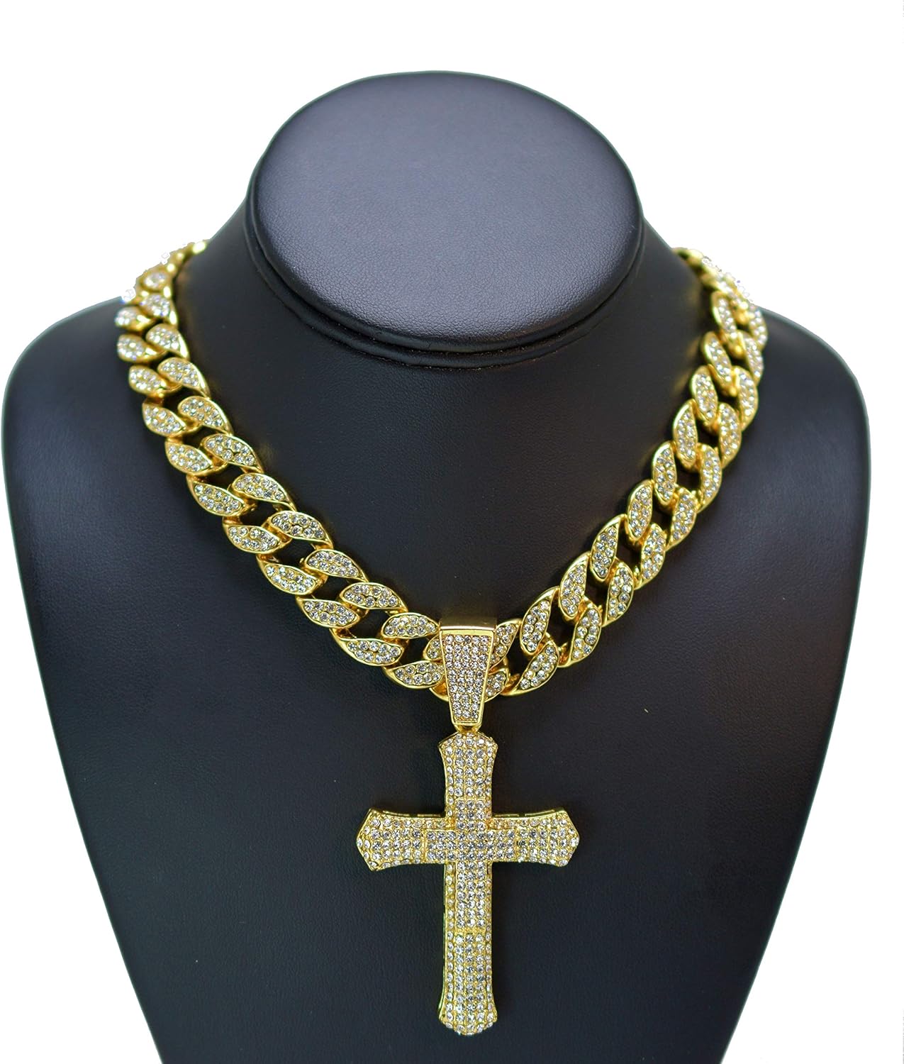 Iced Out Hip Hop Jumbo XL Size Gold PT Religion Cross Pendant and Full Iced Out Luxury Style
