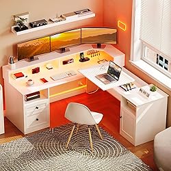YITAHOME L Shaped Desk with Power Outlets & LED
