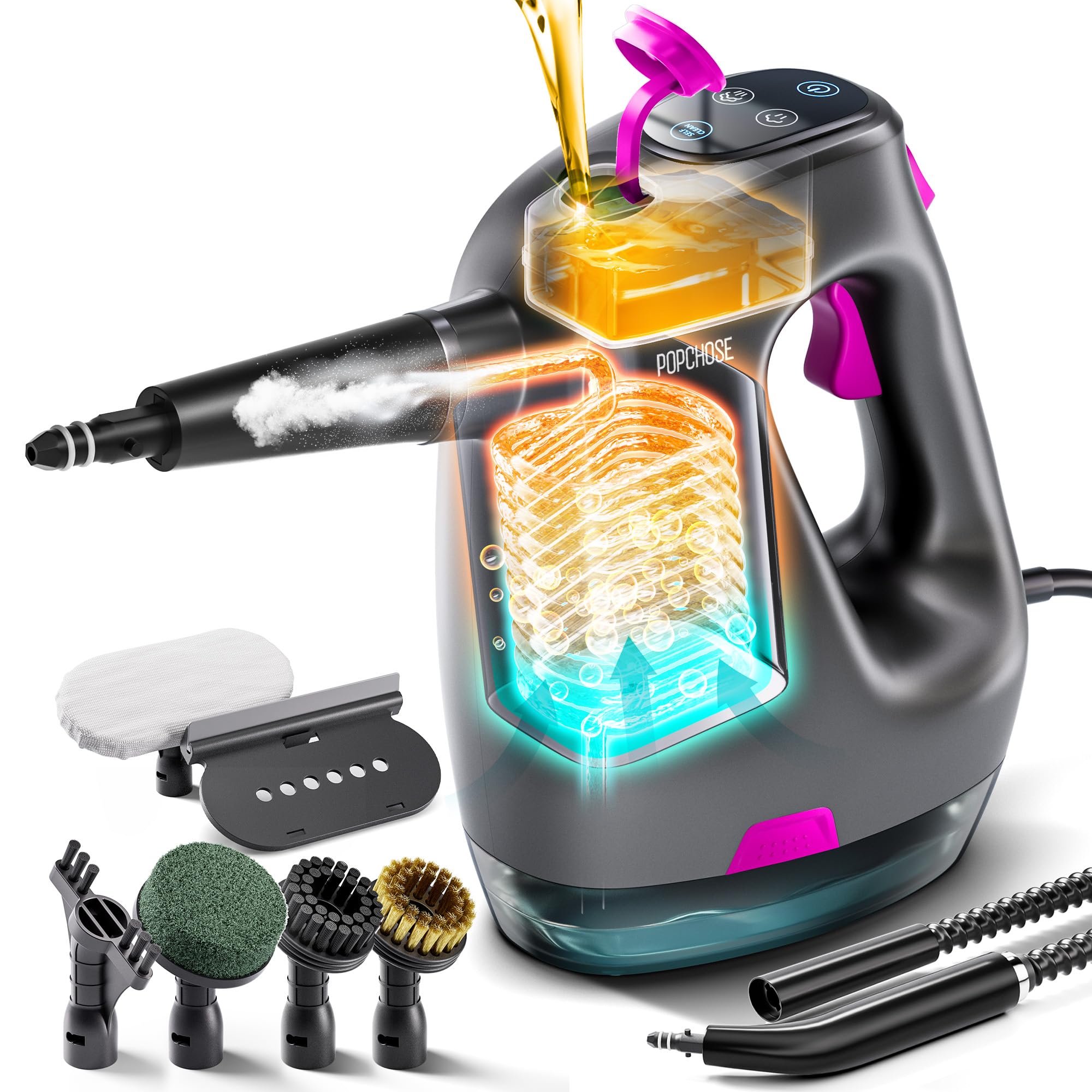 Photo 1 of POPCHOSE Steam Cleaner with Detergent Dispenser,15s Heat-Up Handheld Steam Cleaner for Home, 500ml Removable Water Tank, Lightweight Portable Steamer for Cleaning Grout, Windows, Kitchen, Easy Refill