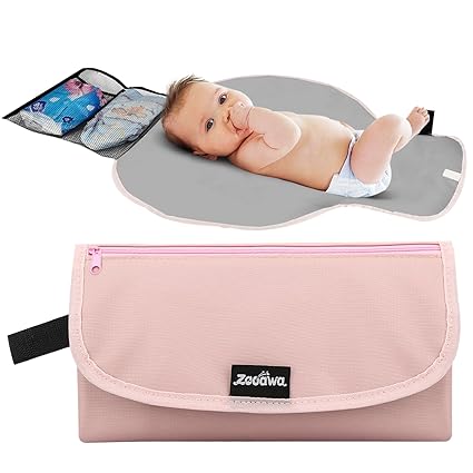 Zooawa Tragbare Windel Wickelauflage Matte Wasserdichte Klappstation Kupplung Reisetasche für Baby Kleinkinder, Rosa
