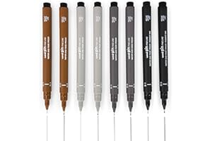 Uni Pin Fineliner Drawing Pen - Sketching Set of 8-0.1mm / 0.5mm - Black, Dark Gray, Light Gray, and Sepia