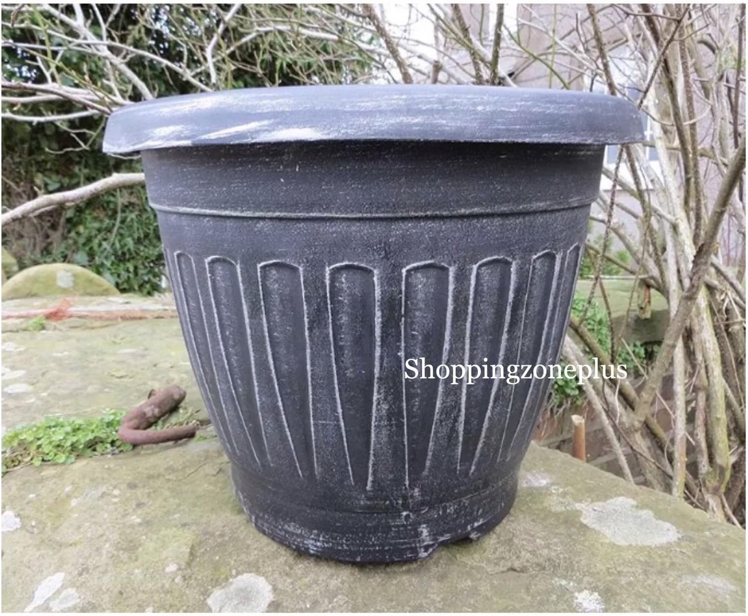 2 X LARGE 13" THIMBLE ROUND FLUTED PLANTER POTS PLASTIC GARDEN PATIO FLOWER POT