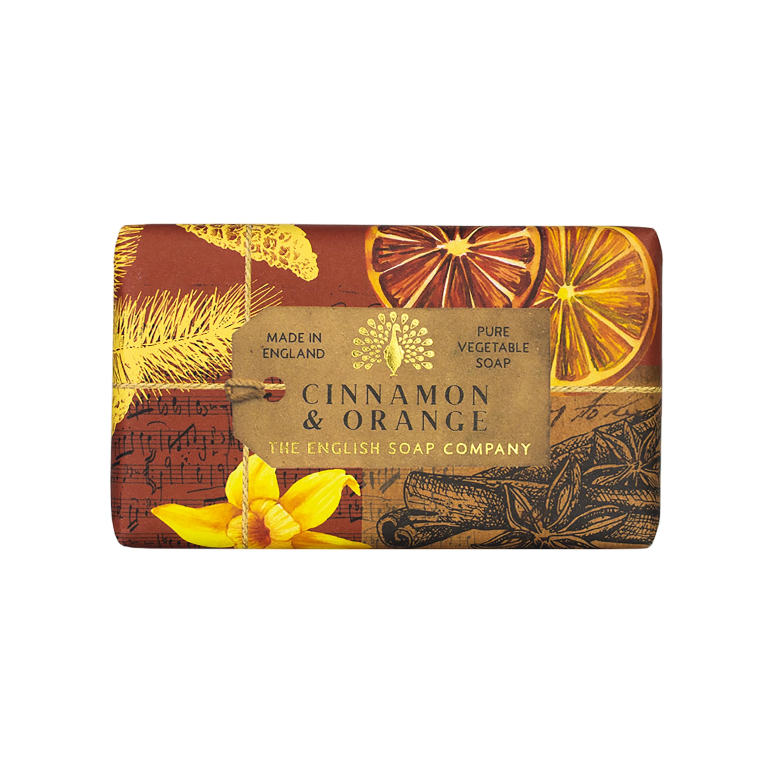 The English Soap Company Anniversary Cinnamon and Orange Soap - Luxury Shea Butter Bar with Zesty Citrus and Spice Notes - Vegan Friendly, Plastic-Free Recyclable Packaging, Made in England - 190g