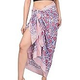 Hand Block Printed Cotton Sarong Wraps for Women – Lightweight Beach Swimsuit Cover Up, One Size Pareo 73 x 44 In