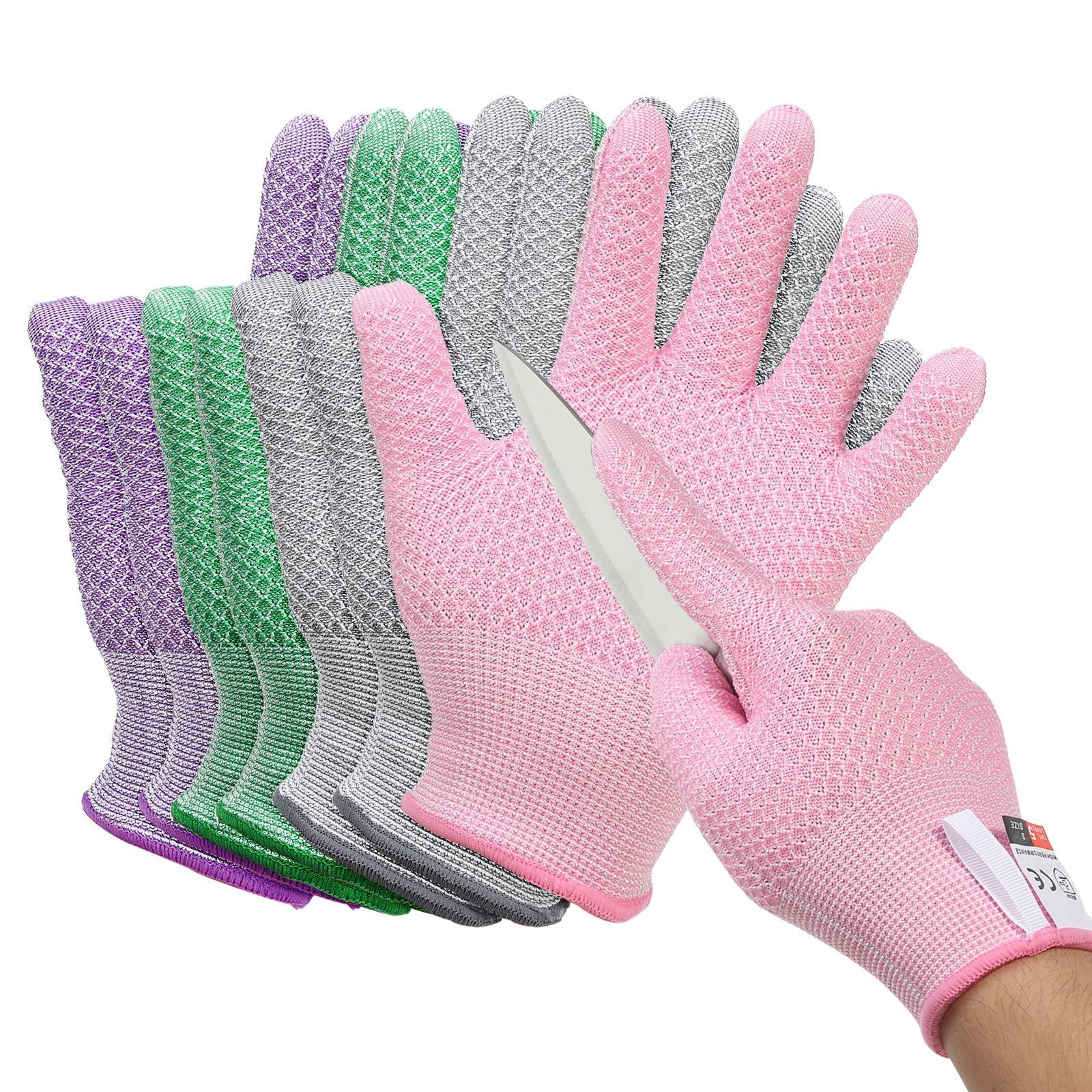 PATIKIL Cut Resistant Gloves, 4 Pair Level 5 Protection Cutting Gloves Anti Cut Kitchen Work Glove for Mandolin Slicing Oyster Shucking Whittling Wood Carving, X-Large, 4 Colors