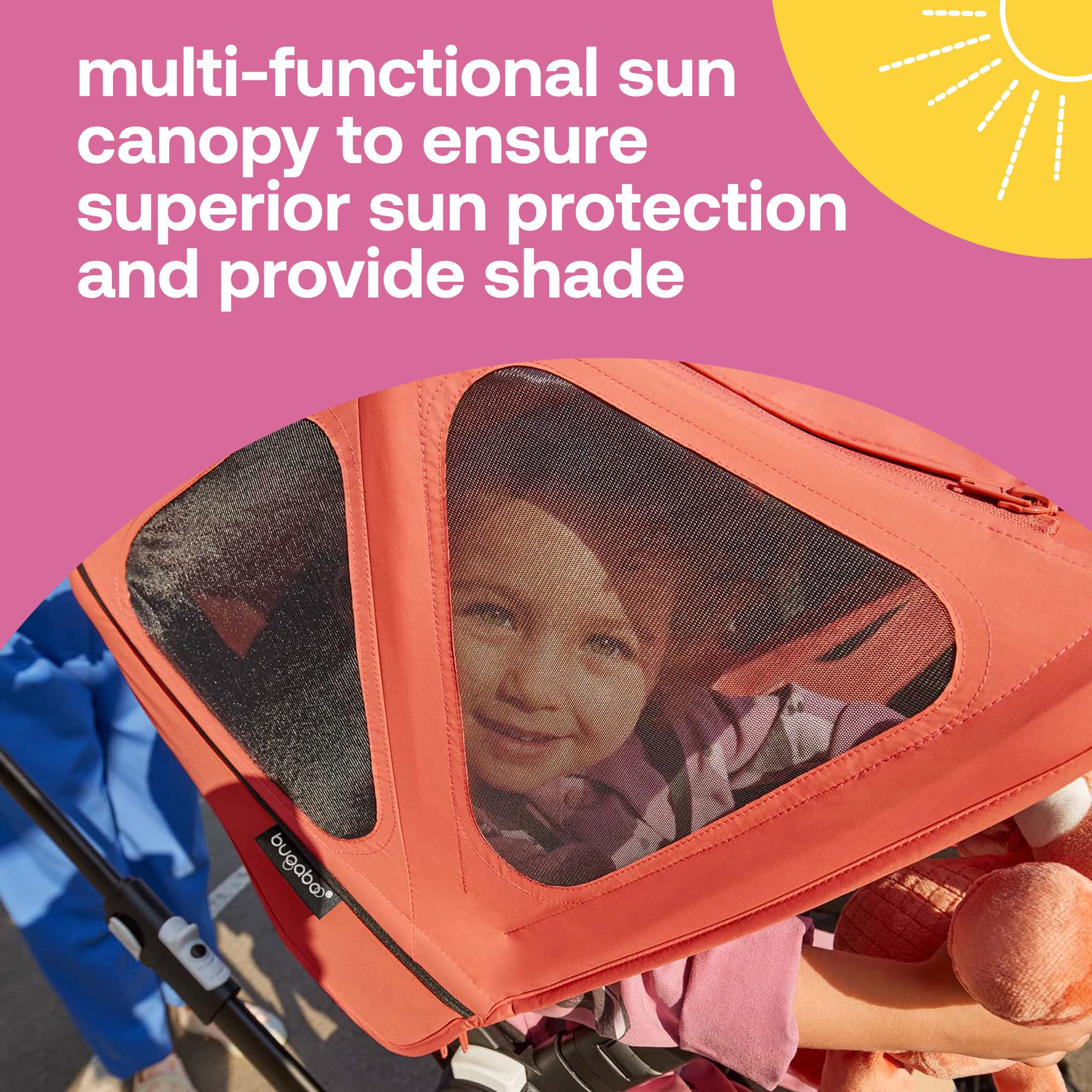 Bugaboo Breezy Sun Canopy, Extendable for Extra Coverage and Optimal Sun Protection, Water Repellent, Compatible with Fox/Cameleon 3/Lynx Strollers (Midnight Black)