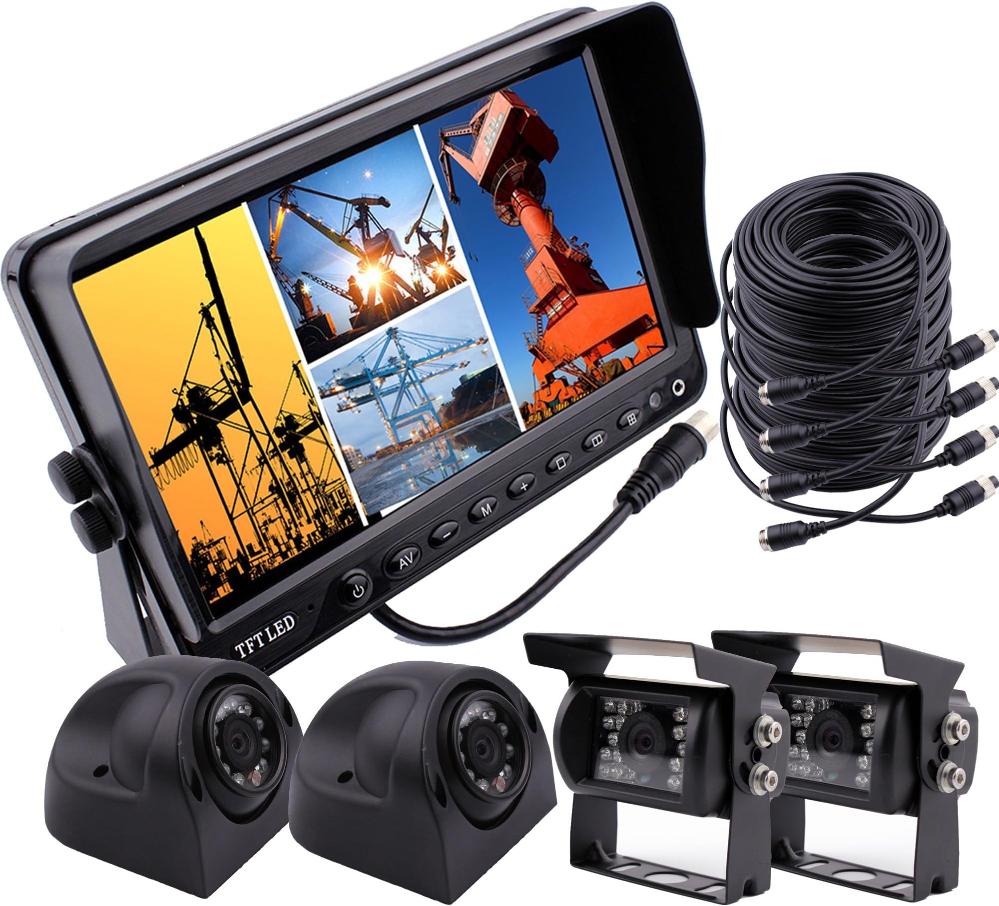 CAMSLEAD Car Backup Camera System 7 inch TFT LCD Monitor With Quad Split Screen Rear View Camera Monitor Kit for Truck Van Caravan Trailers Camper Bus RV 2 x Side Camera 2 x Backup Camera ZHIREN