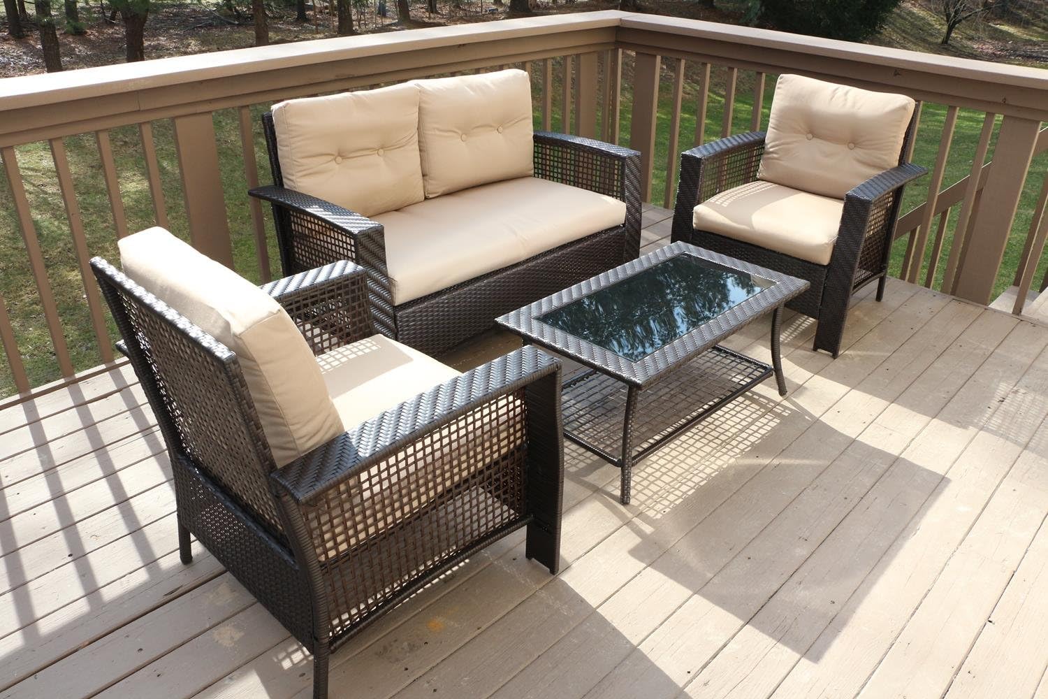Amazon Com Oliver Smith Large 4 Pc High Back Rattan Wiker Sofa Set Outdoor Patio Furniture Aluminum Frame With Ottoman 9518 Beige Furniture Decor