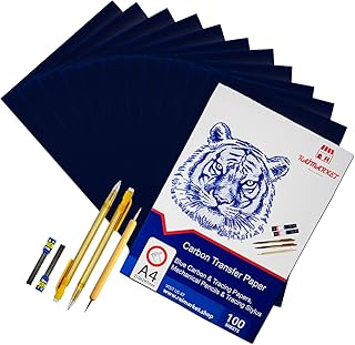 100 Blatt blaues Kohle Transferpapier Graphitpapier mit Prägestift-Set und Druckbleistift für Holz, Papier, Segeltuch etc. von Raimarket | Premium Quality Carbon Paper